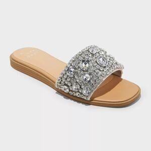 Women's Nylah Embellished Slide Sandals A New Day Silver Size 6W